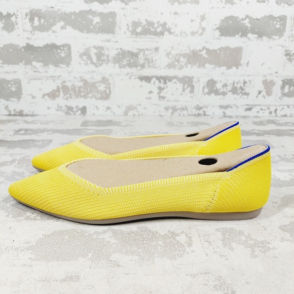 NEW Rothy's The Flat Yellow Knit Pointy Toe Slip On Comfy Loafers O52